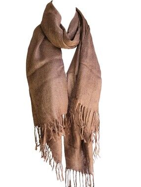 Large Brown Acrylic Fringe Shawl / Scarf / Wrap 79" x 29"
